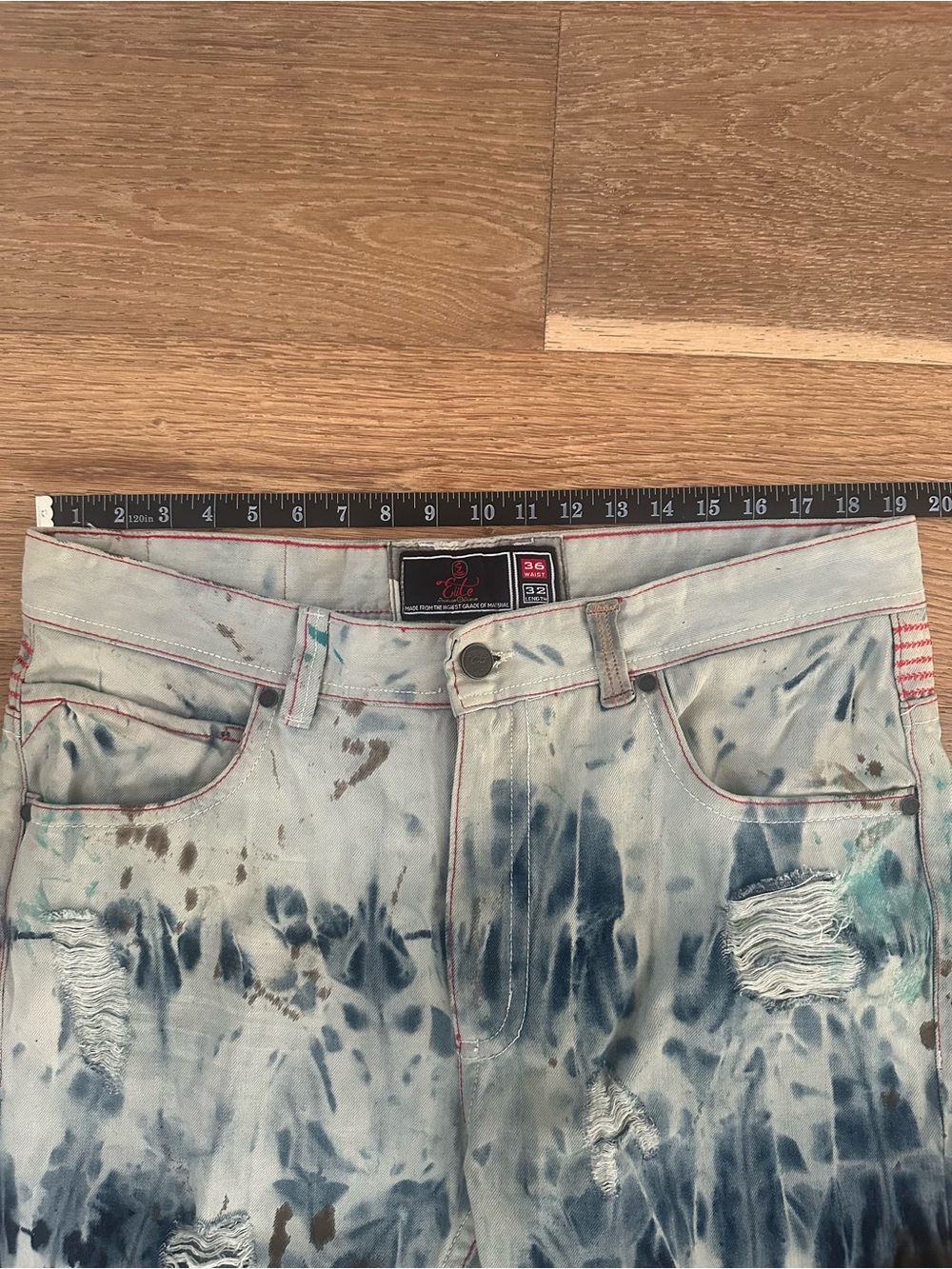 Elite Premium Denim Washed Jeans in Light Teal & Brown Wash - Picture 5 of 7